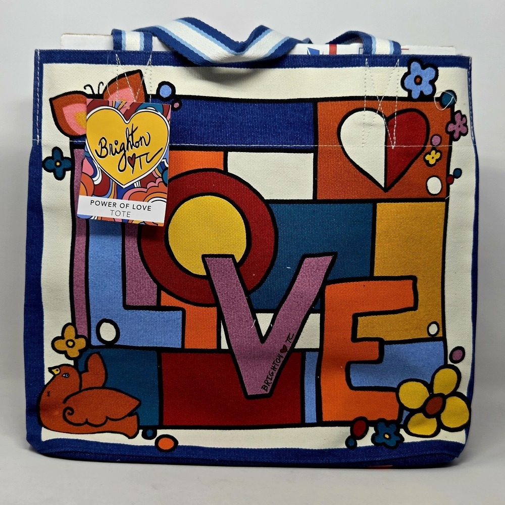 BRIGHTON Canvas Tote 'Power Of Love' Colorful Summer Boho MSRP $150
